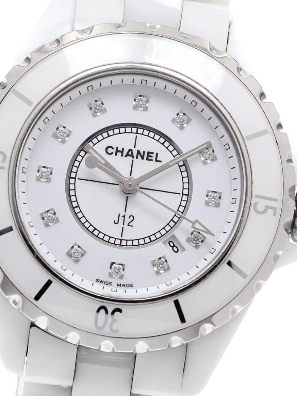 CHANEL J12 H1628 White ceramic 12P diamond white Dial Quartz Ladies Watch_